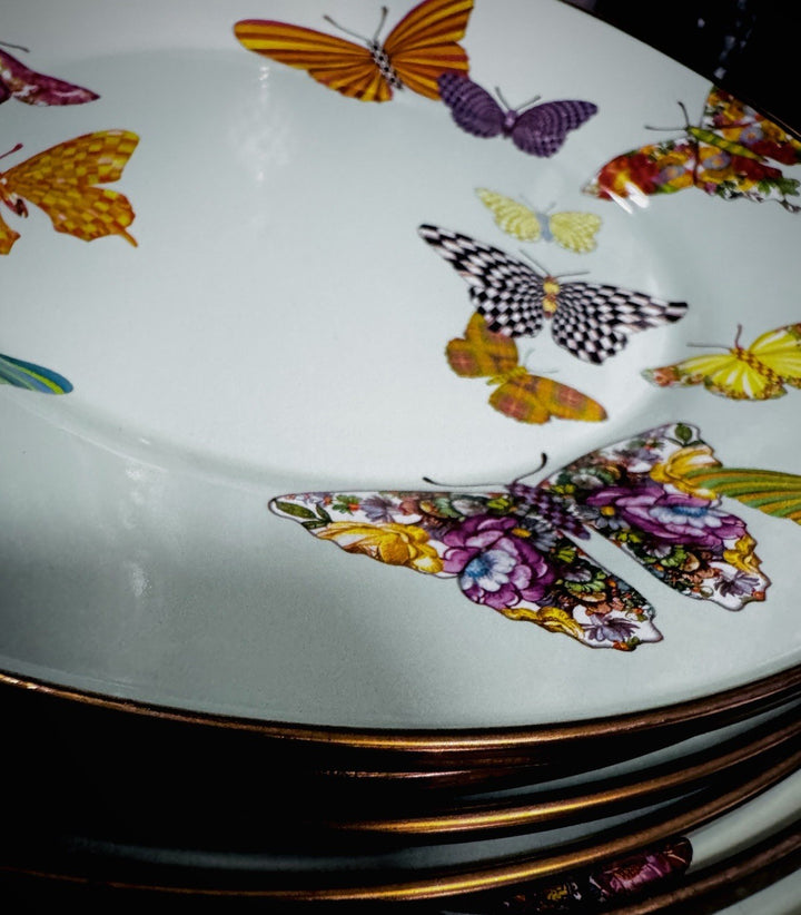 MacKenzie Childs Blue Butterfly Garden Dinner Plate 10” Enamel- New