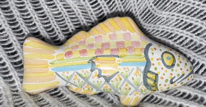 Mackenzie Childs  Yellow/ Orange / Pink/ Green Right Facing Fish Knob Pull A