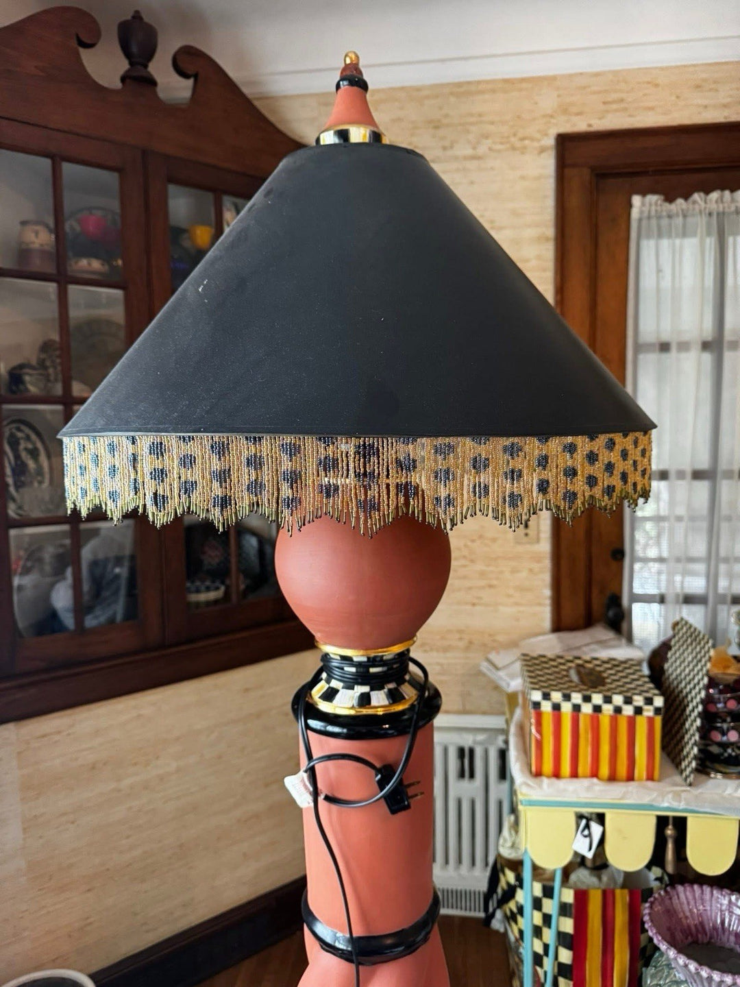 MACKENZIE CHILDS Argentina Floor Lamp,6FT Tall Courtly Check Beaded Lamp Shade