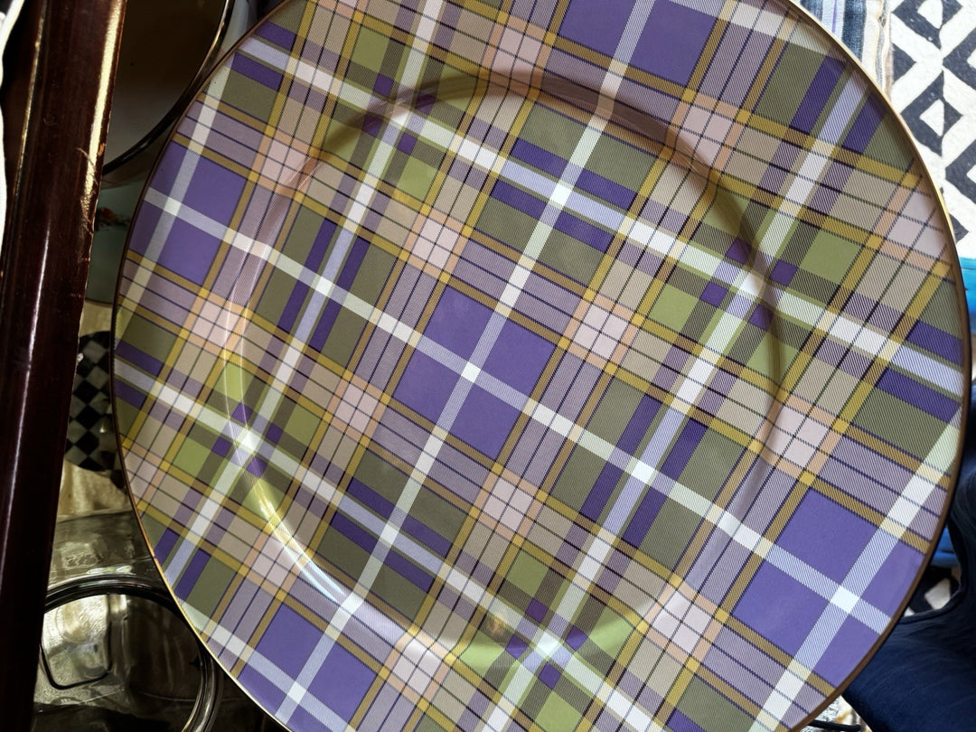 mackenzie childs Tartan Violet Serving  Platter New 16” Enamel