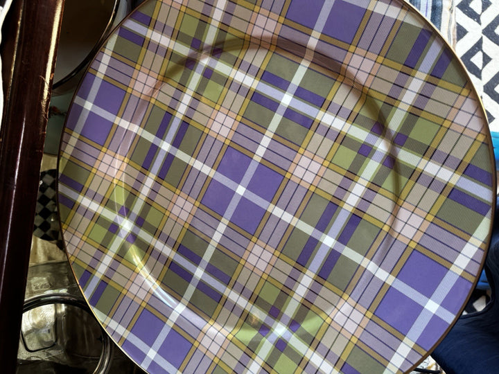 mackenzie childs Tartan Violet Serving  Platter New 16” Enamel
