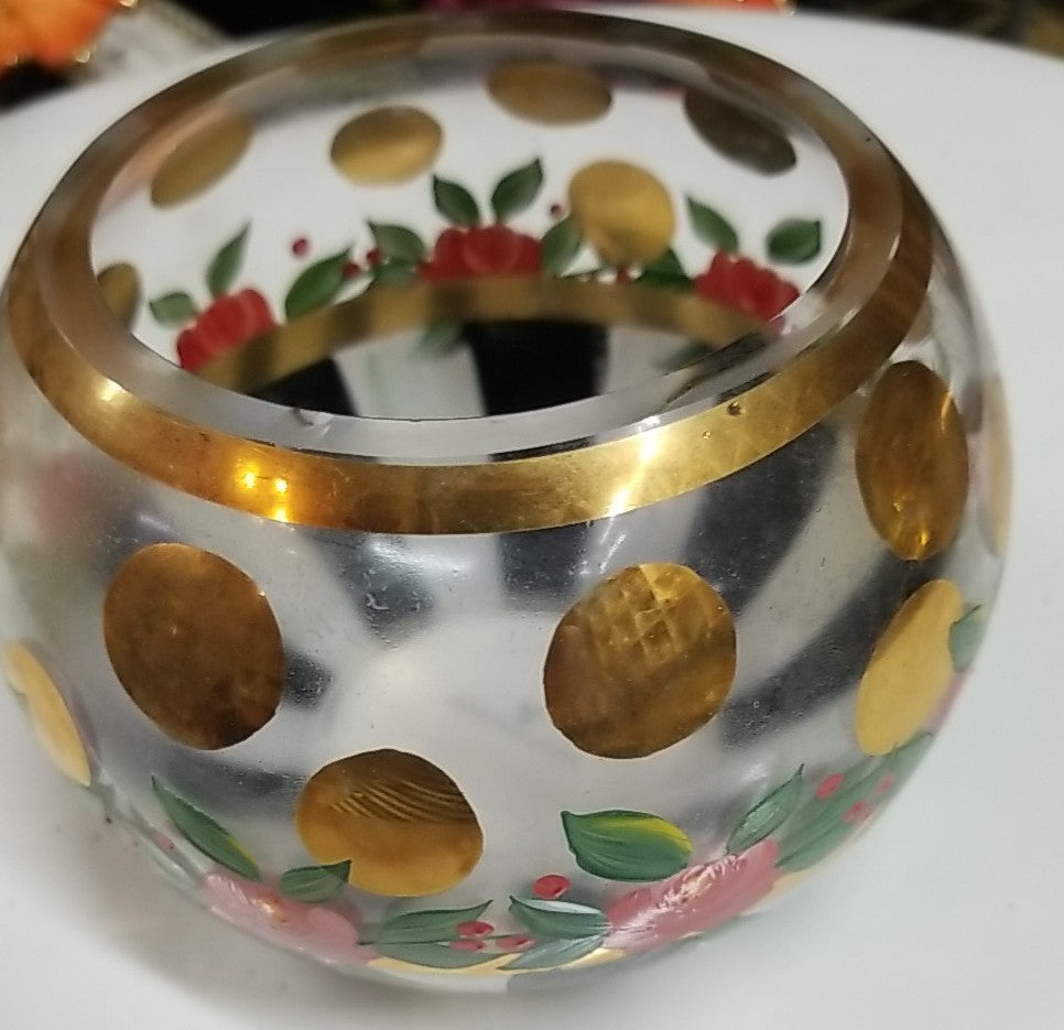 Mackenzie Childs Heirloom Black White Circus Stripe Rose Bowl EUC Retired 4”