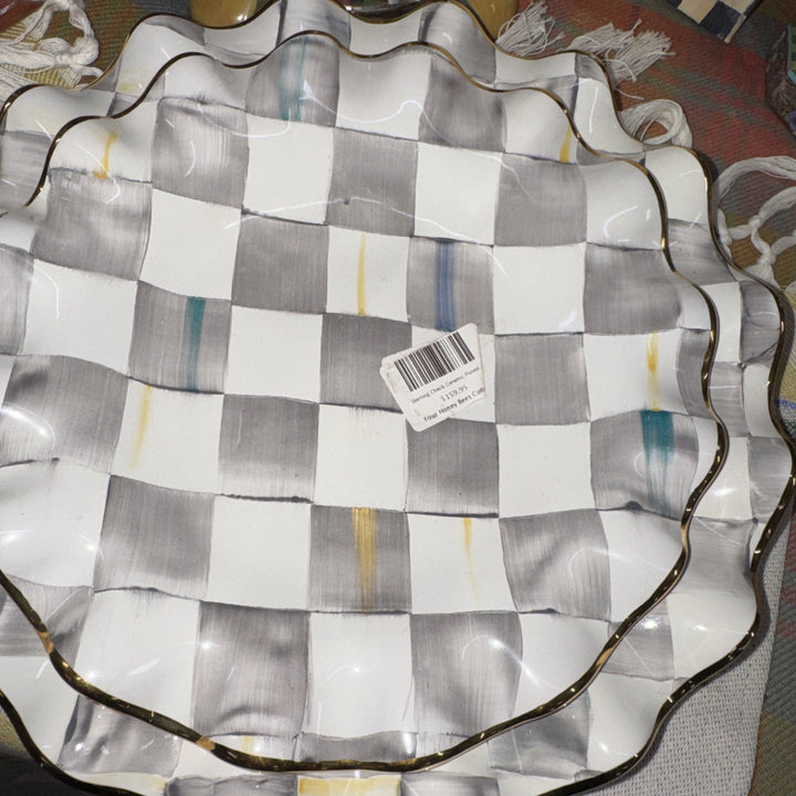 Mackenzie Childs STERLING Check Ceramic 9” Plate Fluted W/Gold Trim- New