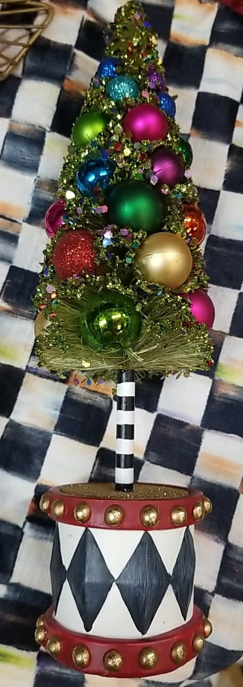Mackenzie Childs Nutcracker Mini Bottle Brush Christmas Tree 12" H retired