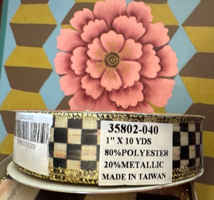 Mackenzie Childs Courtly Check  1" Wide Wire RIBBON NEW 10YD