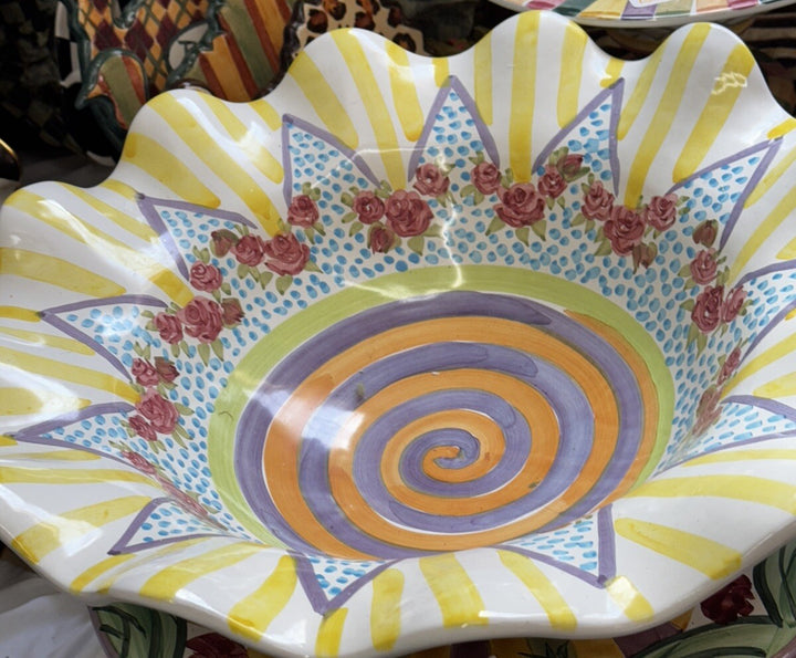 MacKenzie Childs Odd Fellows  Large Serving Bowl-18” Ceramic Fluted Retired
