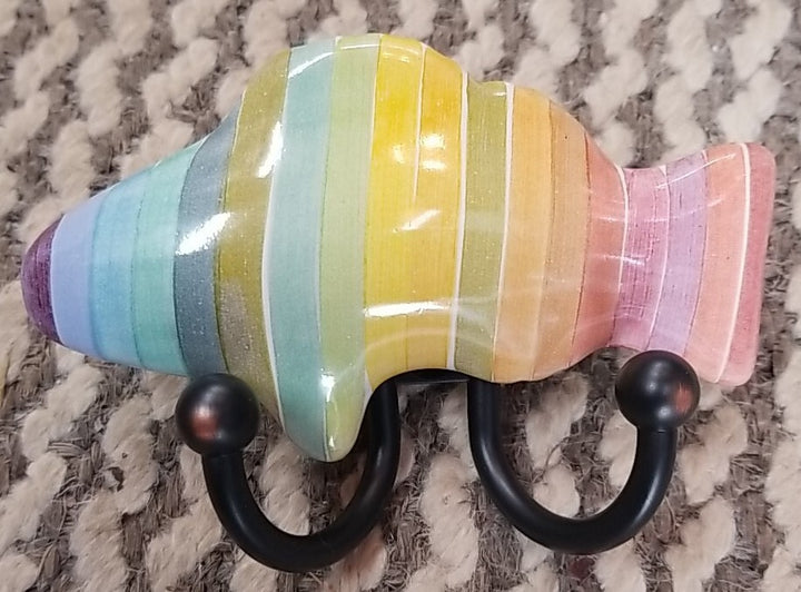 Mackenzie Childs Fish Rainbow 2 Hook Left Facing 2.5" wide, 4.5" long, 1" tall