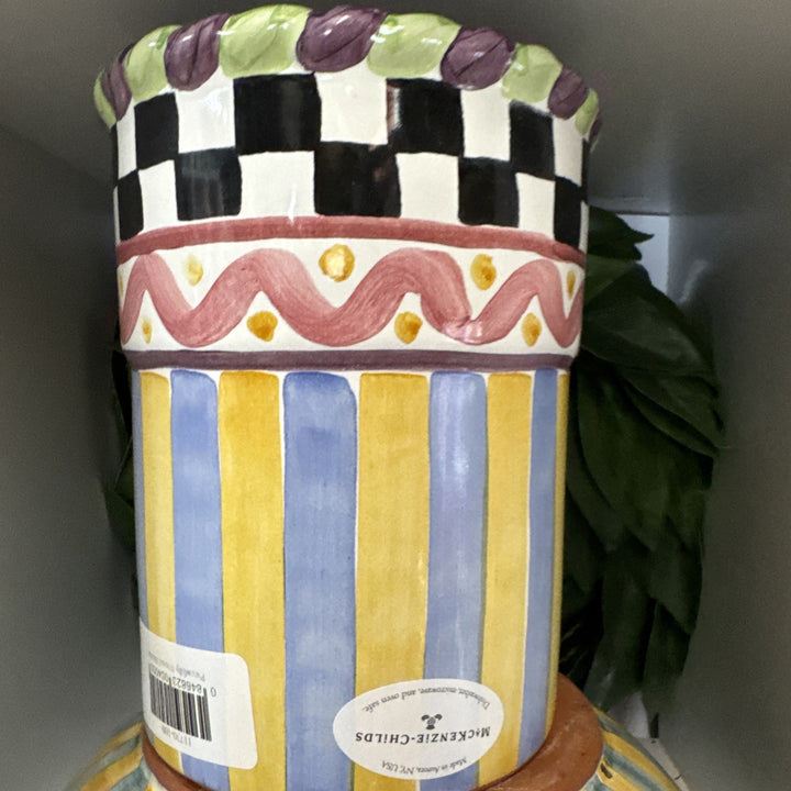 NEW Mackenzie Childs PICCADILLY UTENSIL HOLDER Handmade Painted Majolica