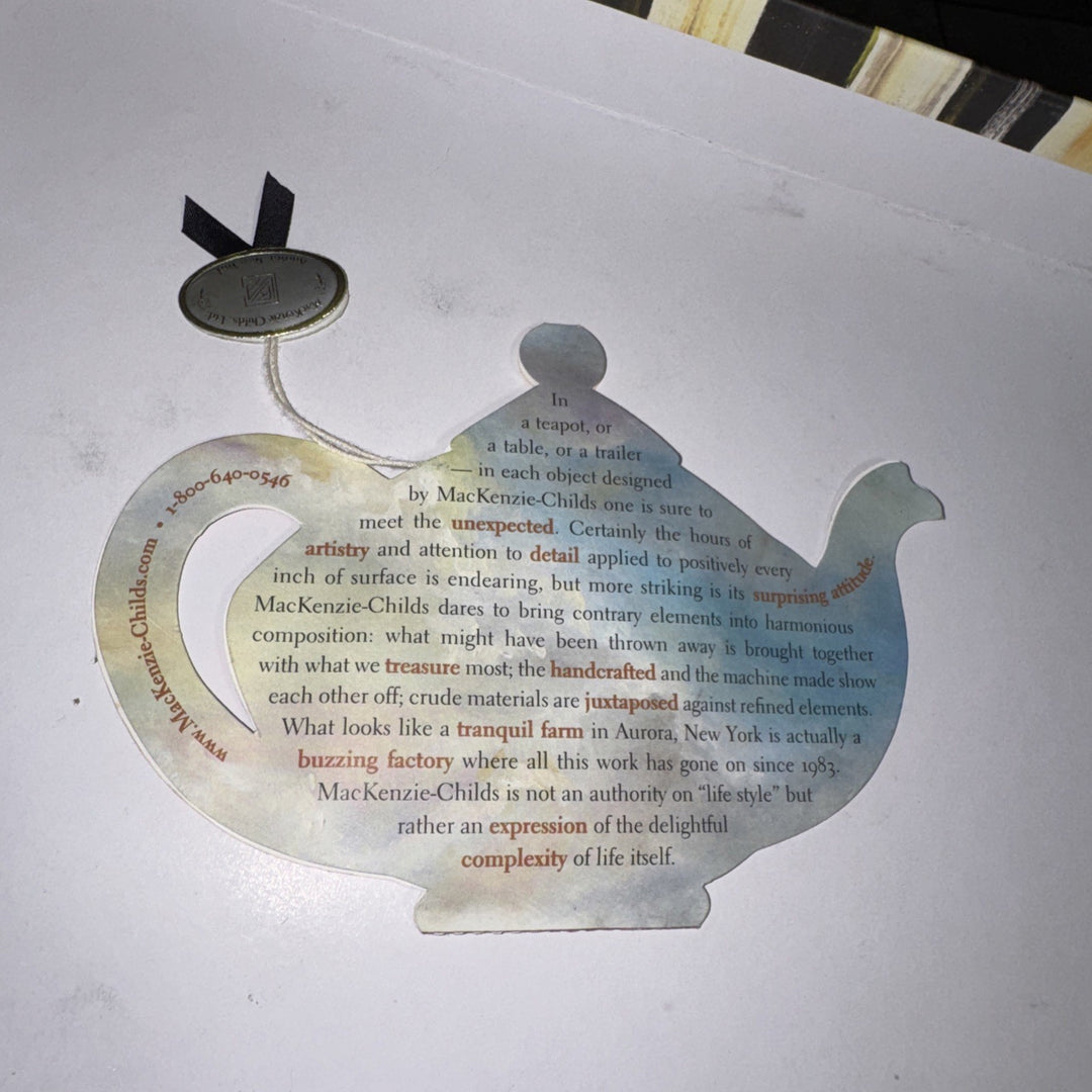 MacKenzie Childs Teapot with Tea Bag Shaped Promotional Paper Brighton Pavilion
