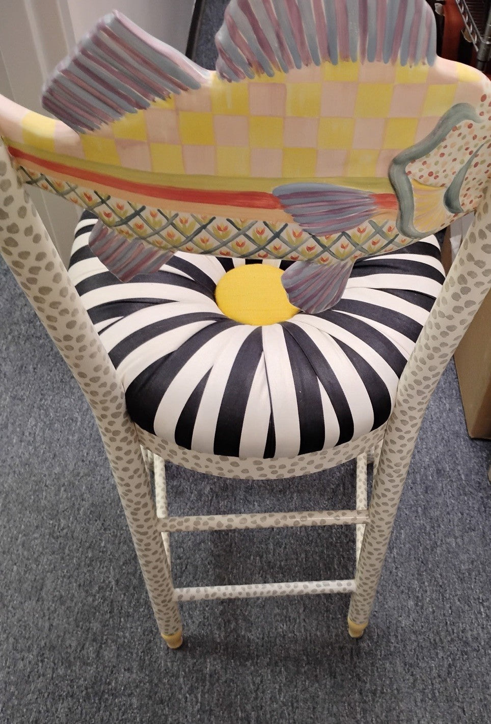 Mackenzie Childs furniture Counter Height Chair Freckle Fish Stool -excellent
