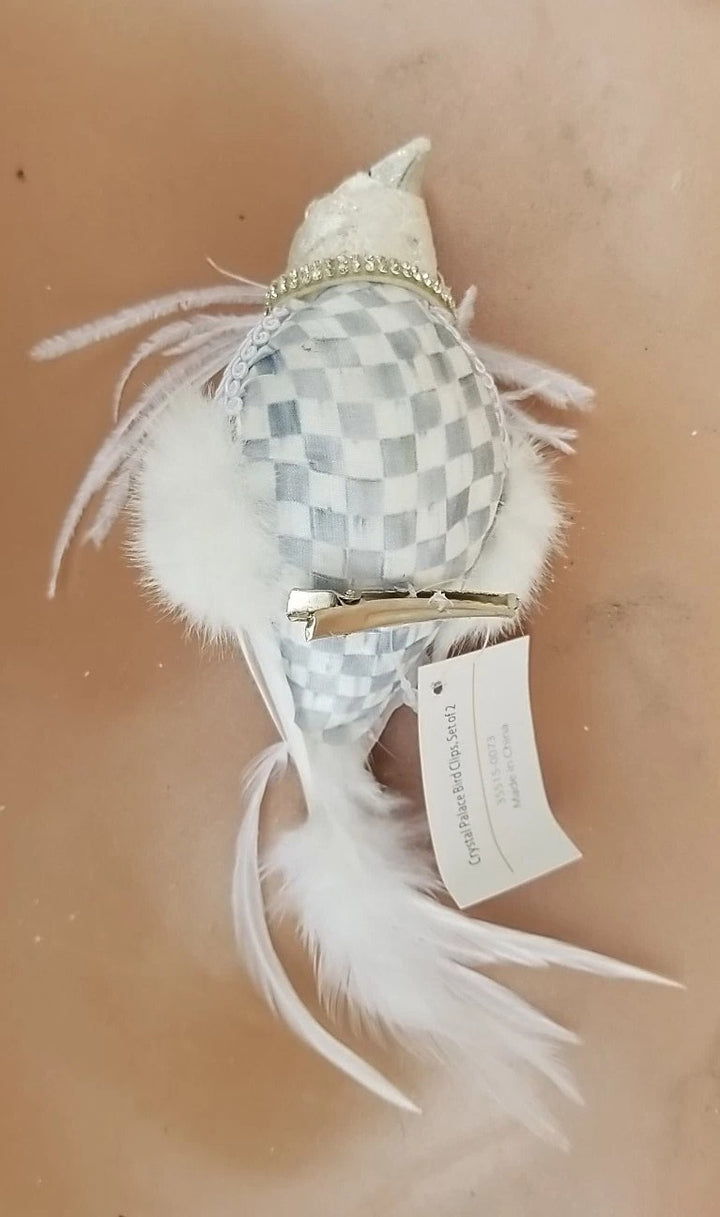MACKENZIE CHILDS One Crystal Palace Sterling Check Feathered  Bird Clip