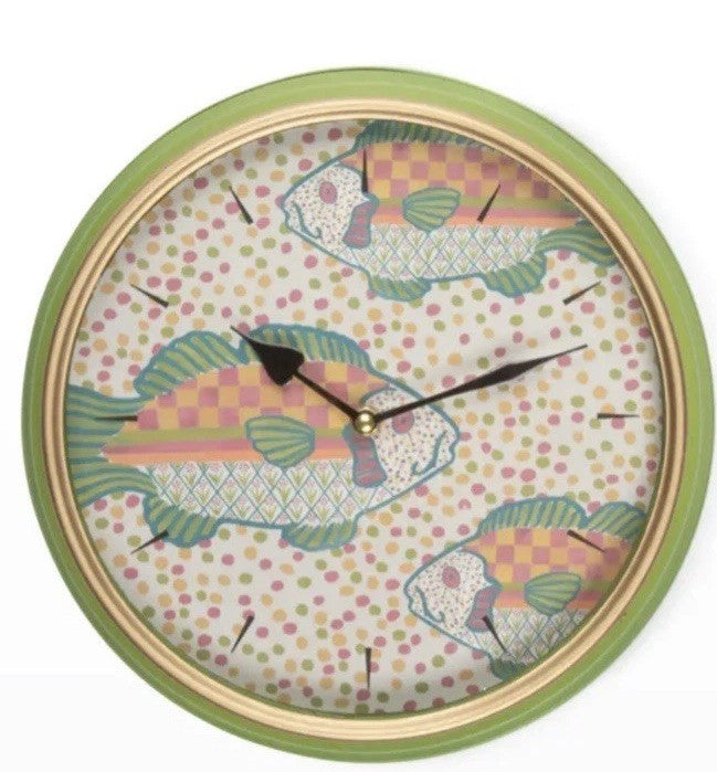 Mackenzie Childs Galvanized Metal Freckled Fish Wall  Clock OPEN BOX