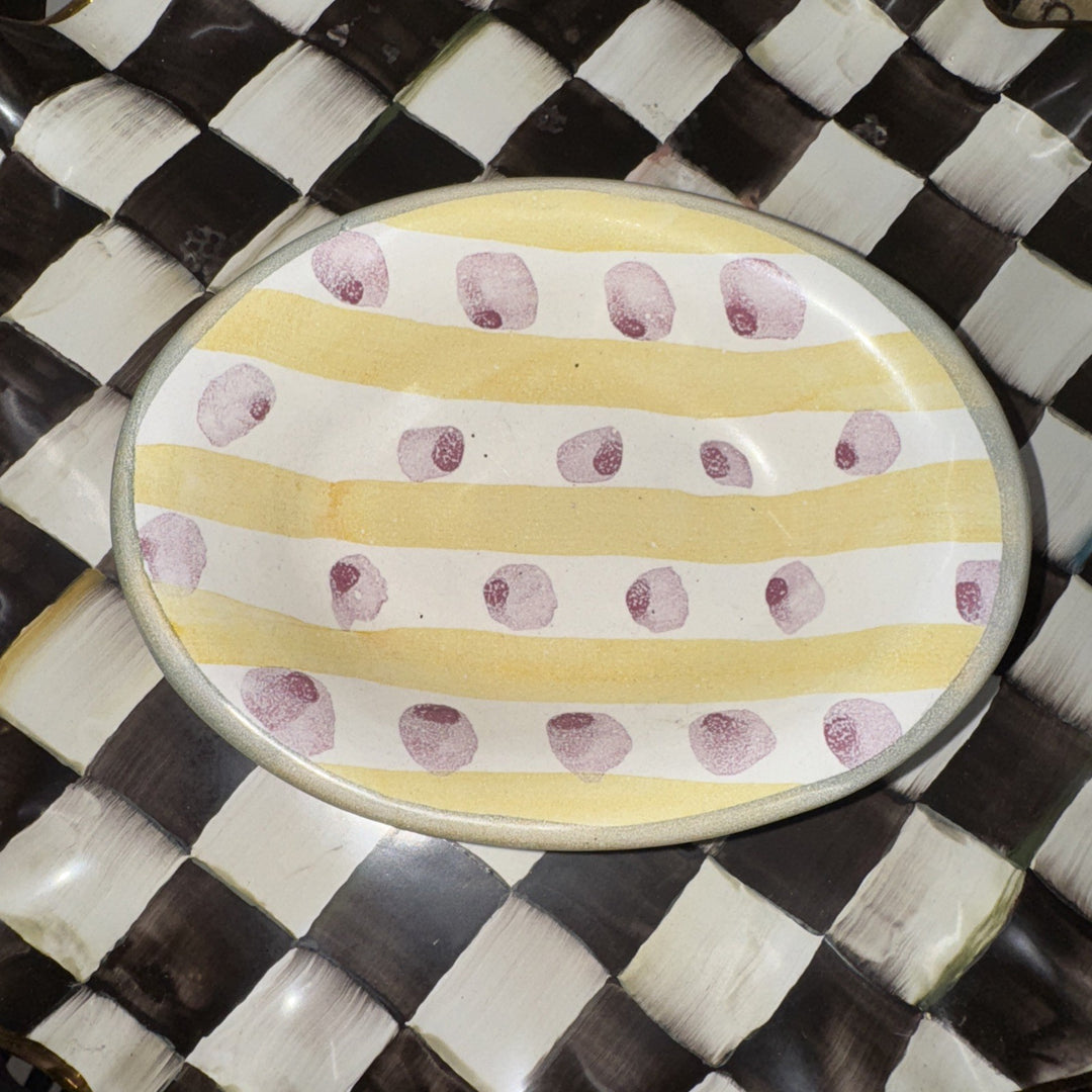 MacKenzie Childs Wallcourt Bixley  Small Oval  Soap Dish 6.25" Ceramic-1989