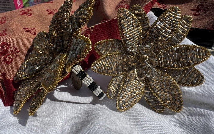 Mackenzie Childs Golden Flower Napkin Ring Set Of 2- Beaded - Retired