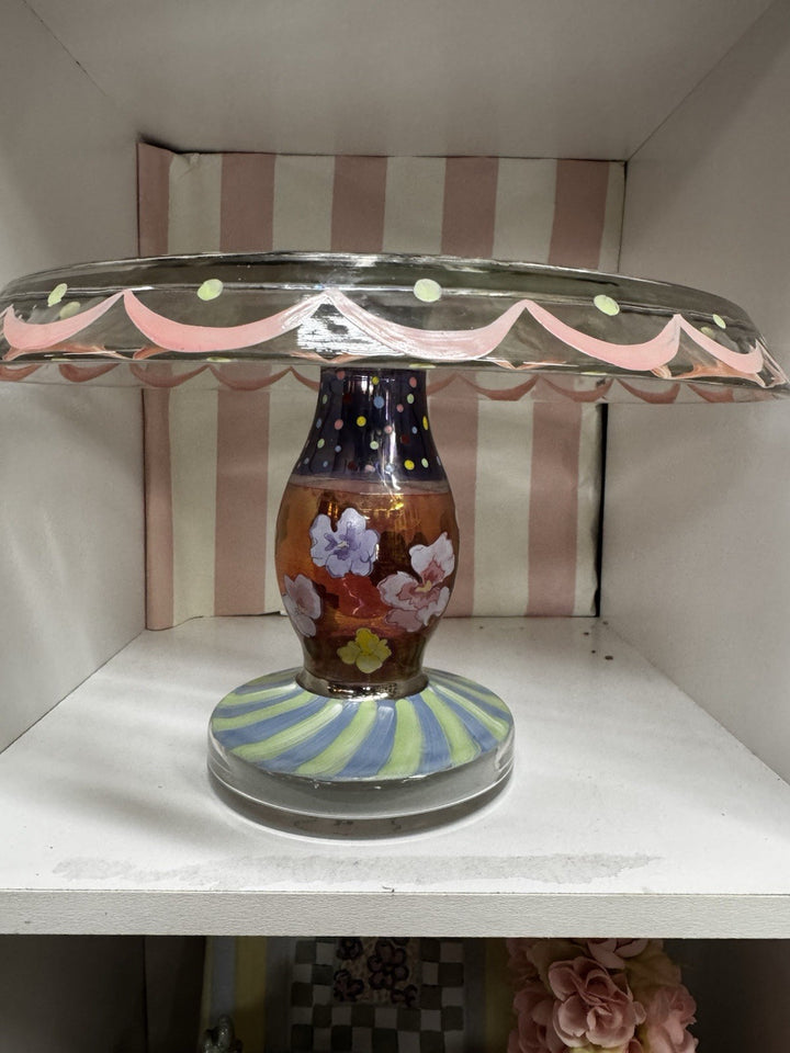 Mackenzie childs  Pansy Glass Pedestal  9" Tall - rare- Retired