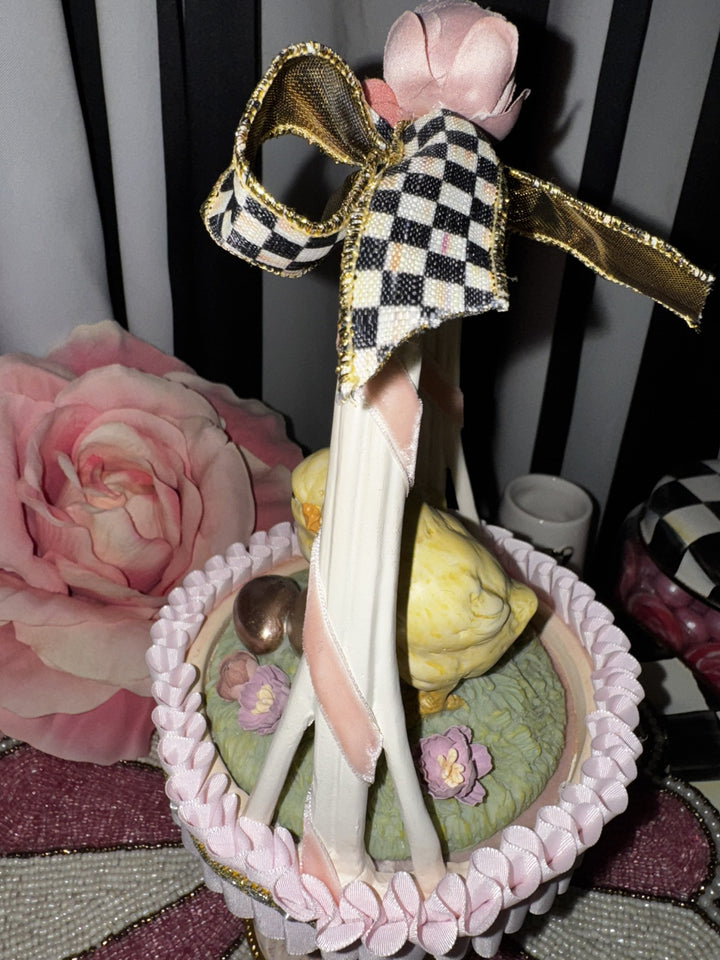 MacKenzie Childs Retired Sweet Shop Pink Chicks Easter Basket- 12” Tall- New