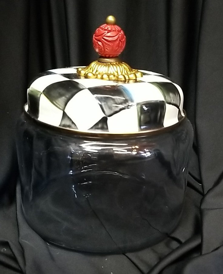 MACKENZIE CHILDS Small Courtly Check  Glass Storage Jar with Lid- New