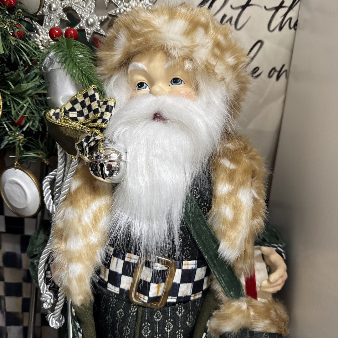 Mackenzie Childs Courtly Check Farmhouse Santa With Staff 20.5" Tall New NIB
