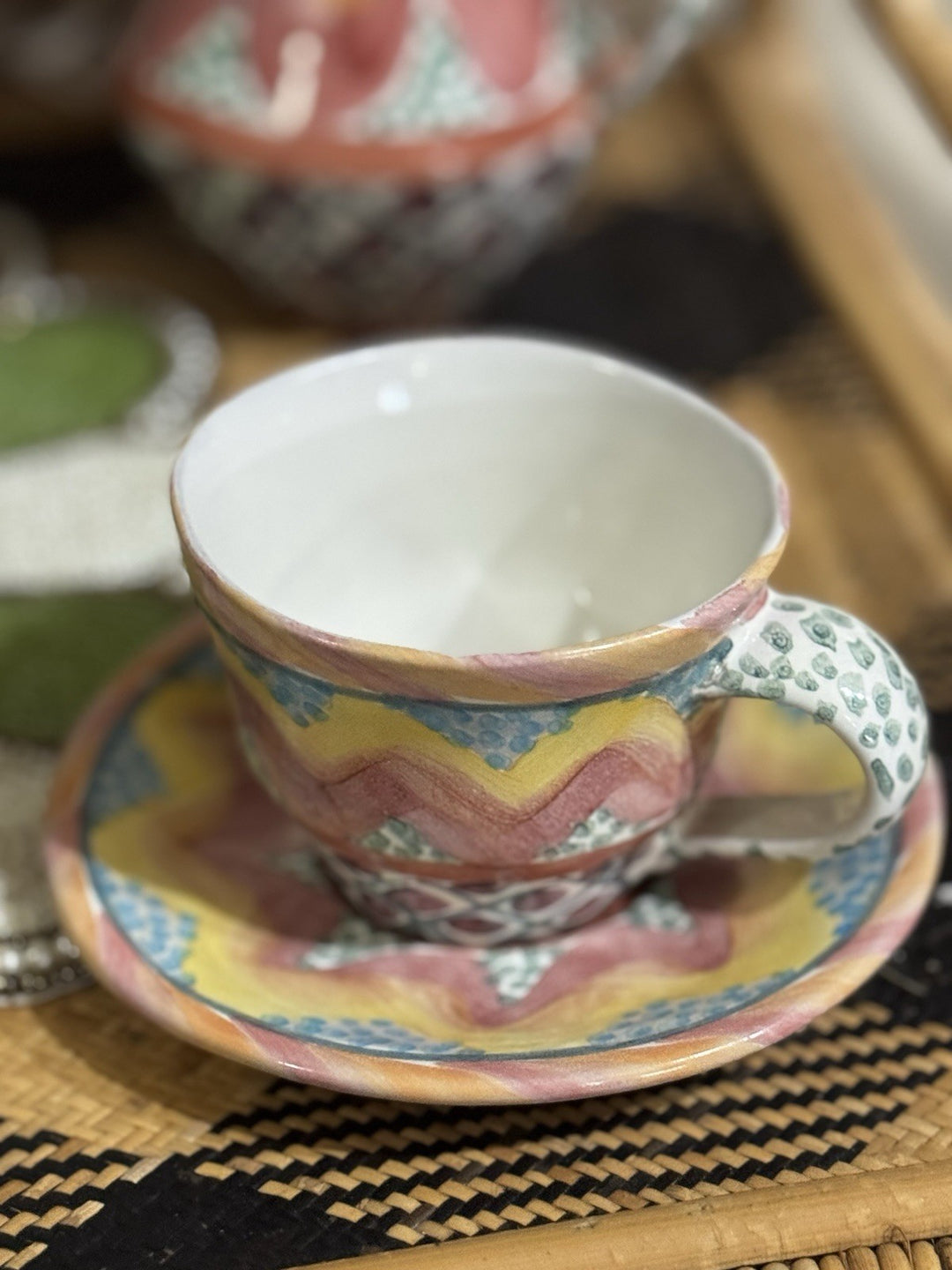 MacKenzie Childs Small Ceramic Keukenhof Tea Cup & Saucer Ceramic 2003