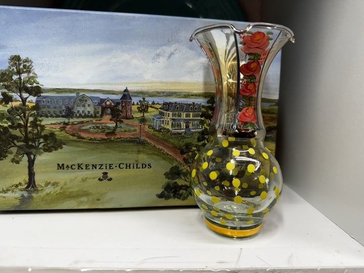Mackenzie-Childs Chipper Bud Glass Vase Brand New in Box HTF