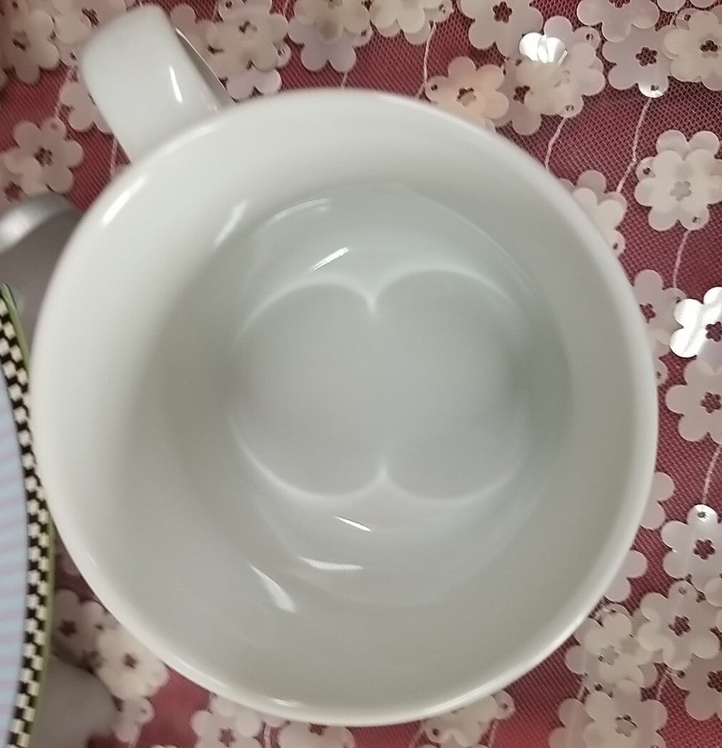 Debbie Mumm Sakura Easter Plate 8 1/4" & mug Set Bunny Eggs 1998-Blue w/ Checks