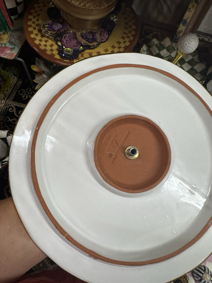 MACKENZIE CHILDS COURTLY CHECK CERAMIC Gold  CHEESE COURSE New-retired