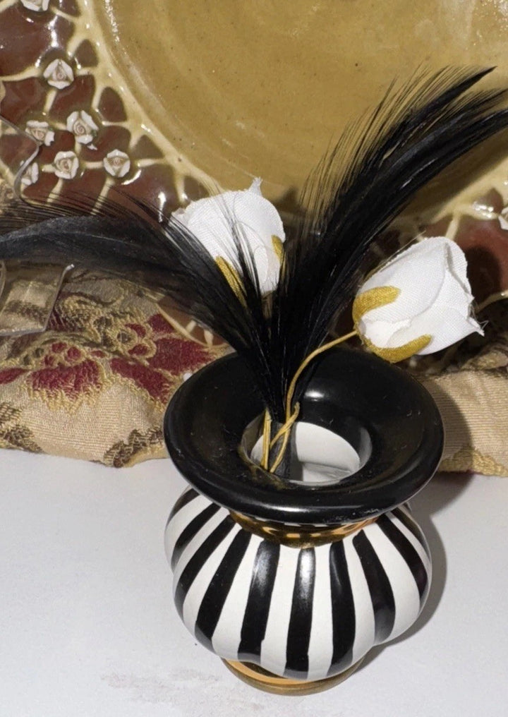 Mackenzie Childs COURTLY STRIPE Made in Aurora Majolica Pottery BUD VASE FINIAL