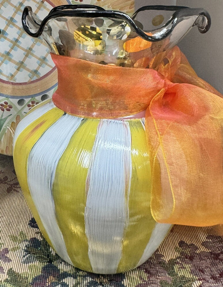 Mackenzie-Childs Heirloom Circus Fluted Glass Flower Vase 5.9"- Retired