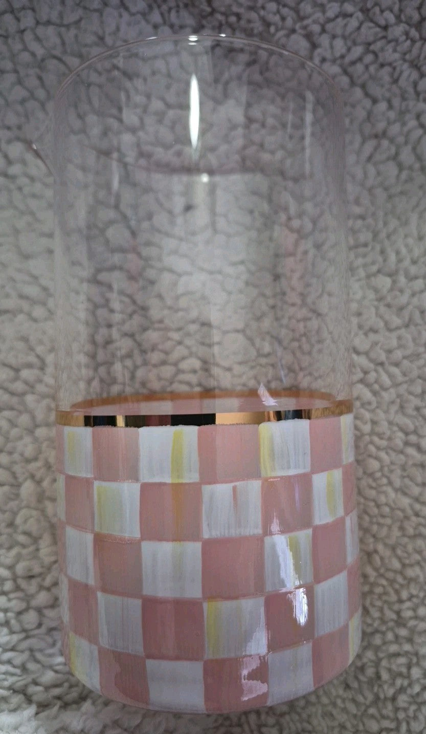 MacKenzie Childs Rosy Check 2.5 Cup Hand Painted Mixing Glass. New!
