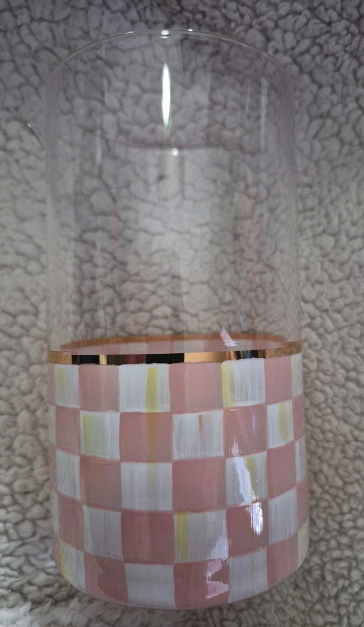 MacKenzie Childs Rosy Check 2.5 Cup Hand Painted Mixing Glass. New!