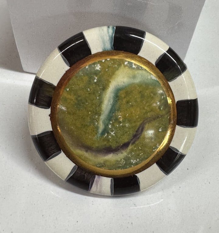 Mackenzie Childs Round Green Marble Knob-2.5”Cheltenham -retired Knob Pull One