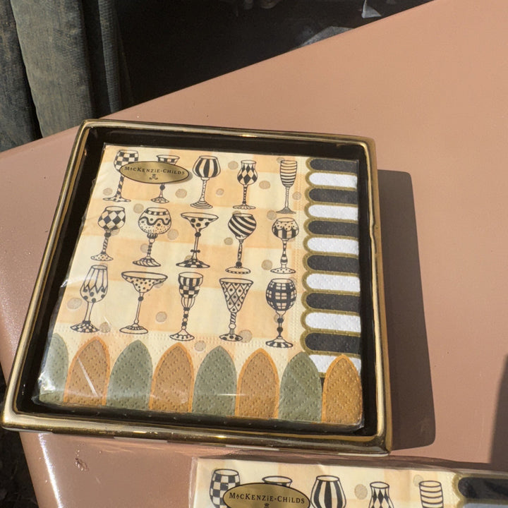 Mackenzie Childs Golden Hour Glasses Paper Cocktail Napkins 1 Pack  20 pack, NEW