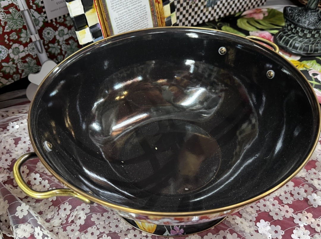 Mackenzie Childs Black Flower Market Everything Bowl  Floral Enamel 13"D
