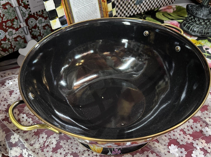 Mackenzie Childs Black Flower Market Everything Bowl  Floral Enamel 13"D