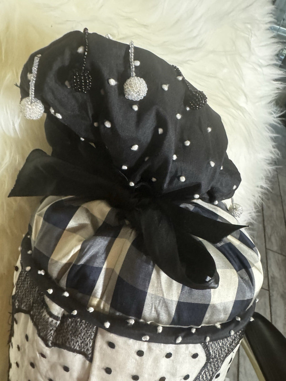 MacKenzie Childs Vintage Silk Large Bolster Pillow Black And Beige  Flower Read