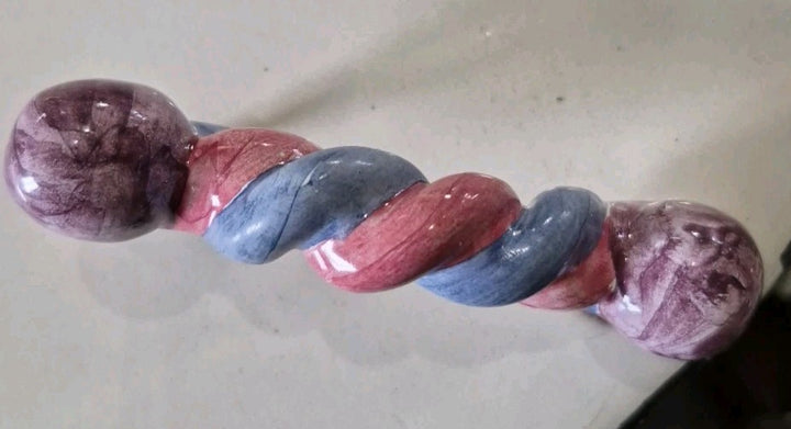 Mackenzie Childs  4.75 Twist Ceramic Handle Pull Knob Purple Blue Pink