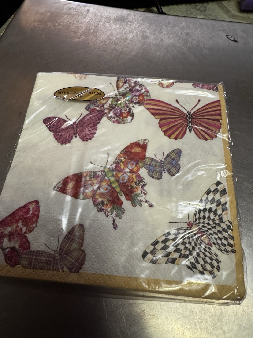 Retired Mackenzie Childs Butterfly Garden Cocktail Napkins New In Package