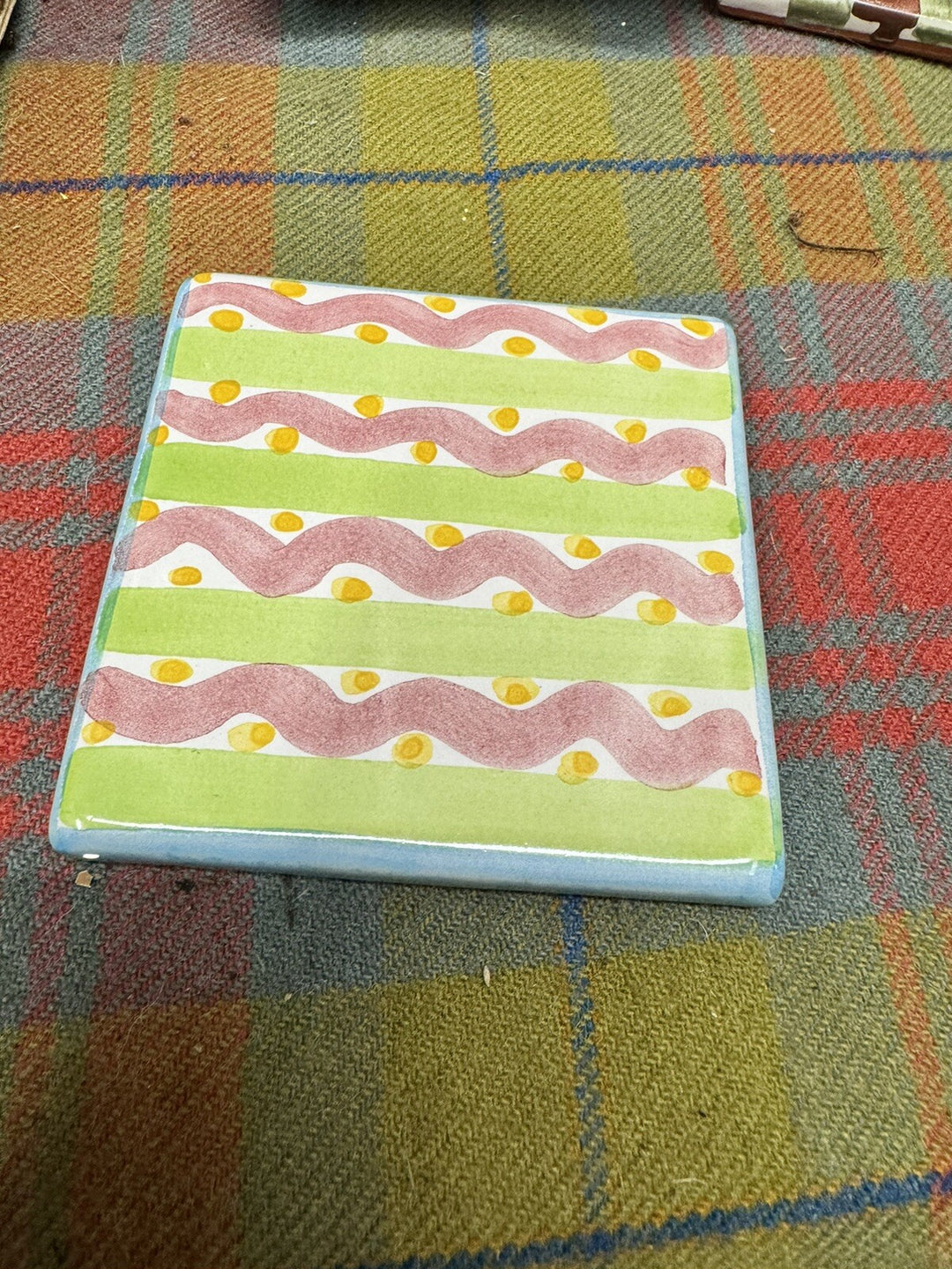 Mackenzie Childs Set Of 2 Tiles 4” Wallcourt Charmain New - Retired Pattern