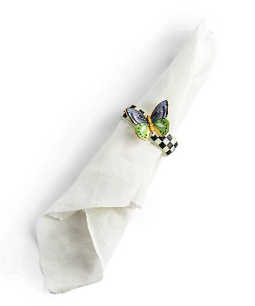 Mackenzie Childs butterfly   Toile NAPKIN RINGS SET 3   NEW