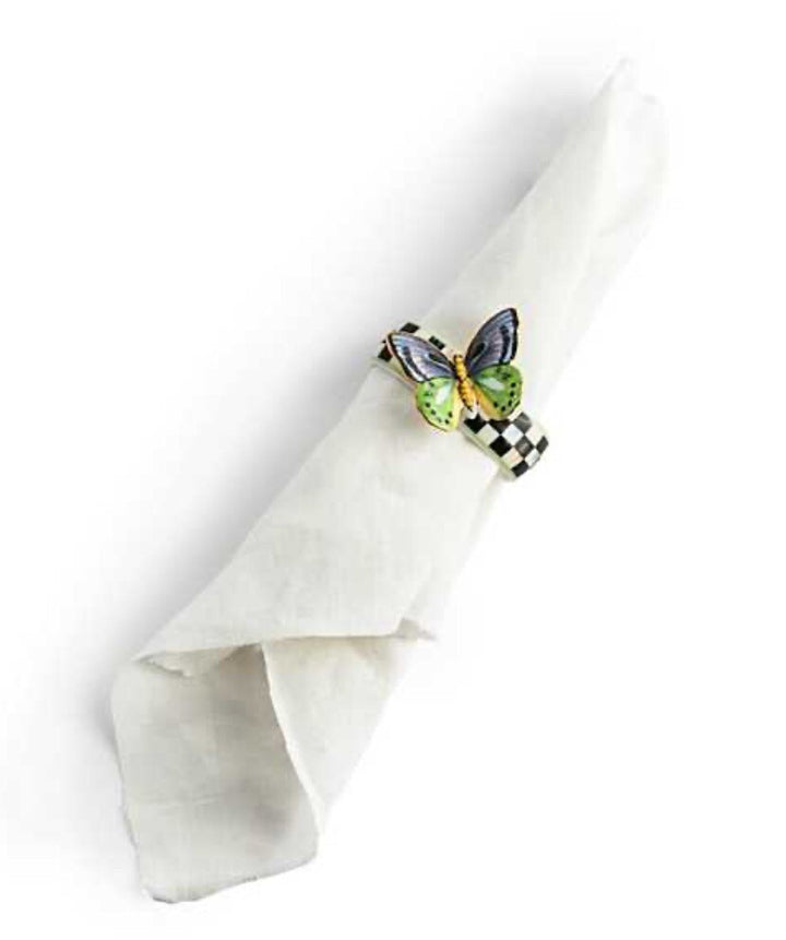 Mackenzie Childs butterfly   Toile NAPKIN RINGS SET 3   NEW