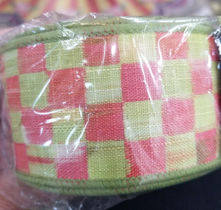 MacKenzie Childs Tulip Check 2” Wired Ribbon Brand New 10 Yards RETIRED