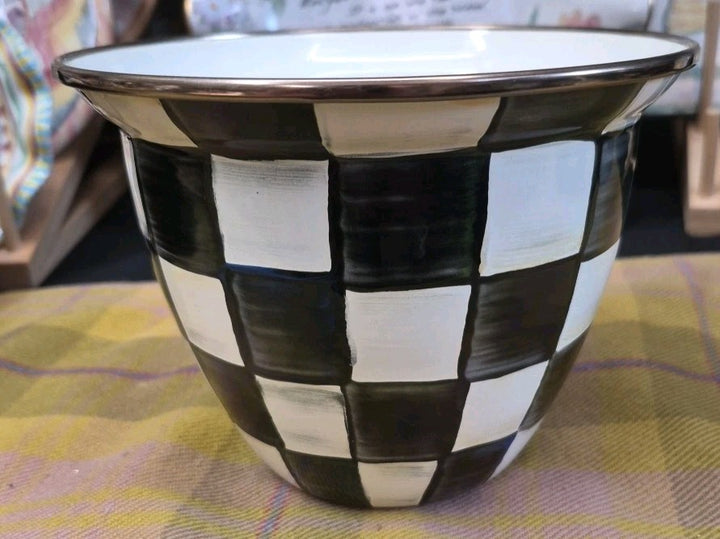 mackenzie childs Courtly Check 7”Tall Enamel Flower Pot- Excellent