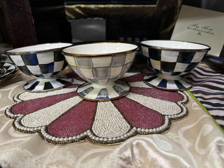MacKenzie Childs Sterling Check Enamel Ice Cream Dish New One