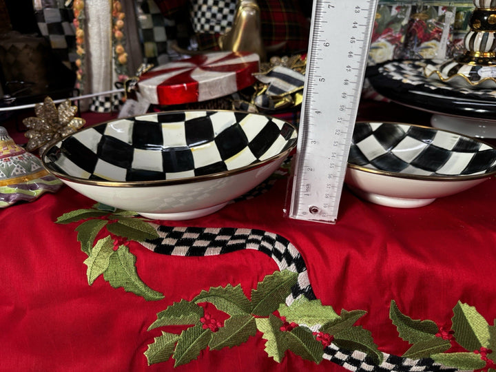 Mackenzie Childs COURTLY CHECK Enamel GOURMAND COUPE Serving Set 2 Bowls