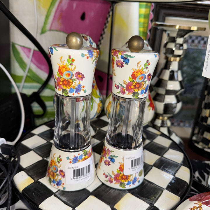 MacKenzie Childs White Flower Market Salt And Pepper Grinder Set Of 2