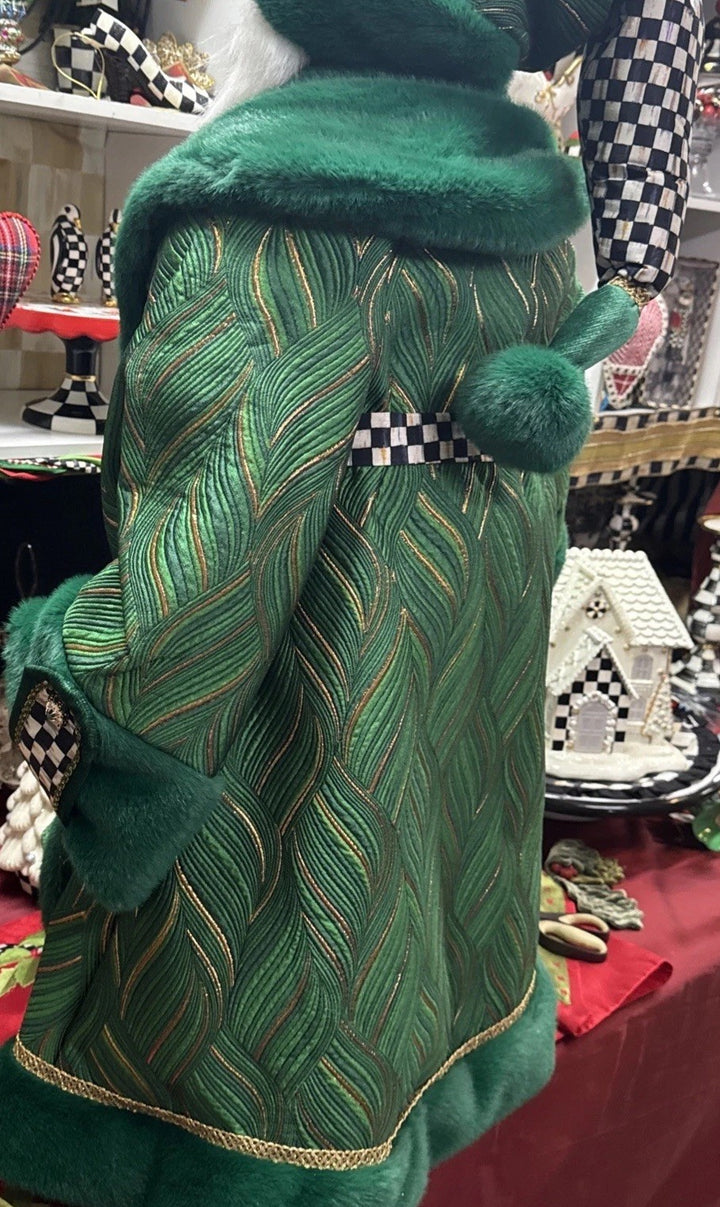 Mackenzie Childs Emerald Luxe  Large Santa With Bag Of Toys 37” Tall Nib Courtly