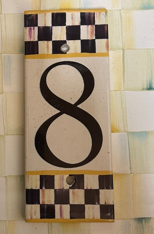 MACKENZIE CHILDS COURTLY CHECK HOUSE NUMBER 8 TILE NEW