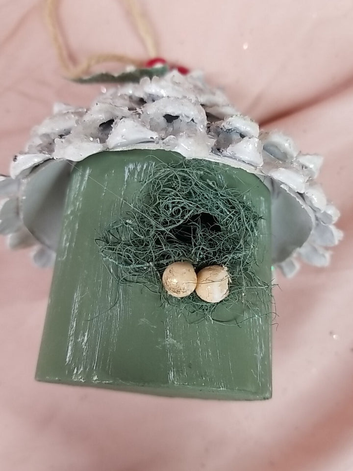 MacKenzie Childs Wood Farmhouse Holiday Birdhouse Ornament- New