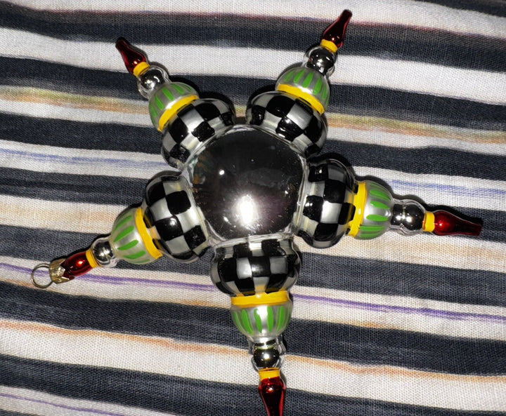 MacKenzie Childs Courtly Check Mate Star Glass Christmas Tree Ornament- Nib