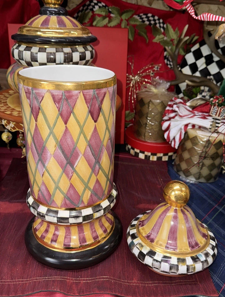 MacKenzie Childs Column Canister Argyle Collection 17" 2010 Retired